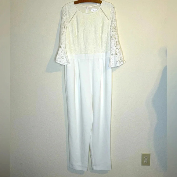 Eliza J Winter Off White Cream Lace Jumpsuit - Picture 3 of 12